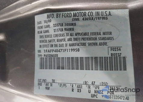 2001 Ford Mustang from USA, damaged, VIN 1FAFP40471F119958